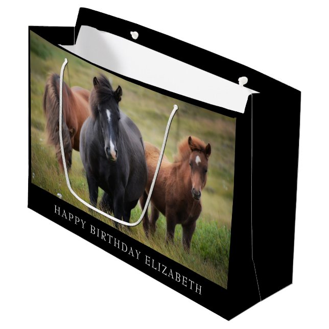 Schöne Pferde reversibel Große Geschenktasche Geschenktüte (Vorderseite Schrägansicht)