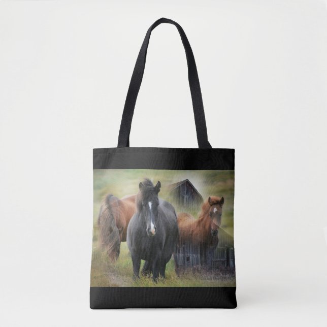 Schöne Pferde und rustikale Scheune Tasche (Vorderseite)