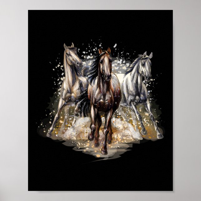 Schöne Pferde Zeichnend Reiten Poster (Vorne)