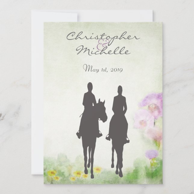 Schöne Pferdereiten Hochzeit Einladung (Vorderseite)