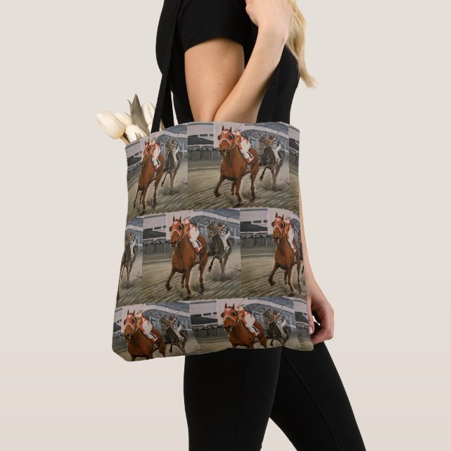 Schöne Pferdeschlittenbesitzer im klassischen Renn Tasche (Von Nahem)