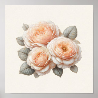 Schöne Pfirsich-Rosen-Kunst Poster