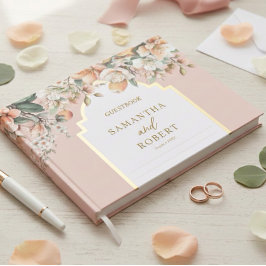 Schöne Pfirsich- und Goldblumenhochzeit Gästebuch