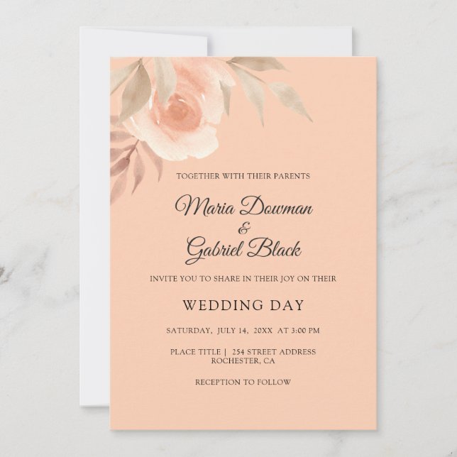 Schöne pfirsichfarbene Rose. Hochzeit der Blumen Einladung (Vorderseite)