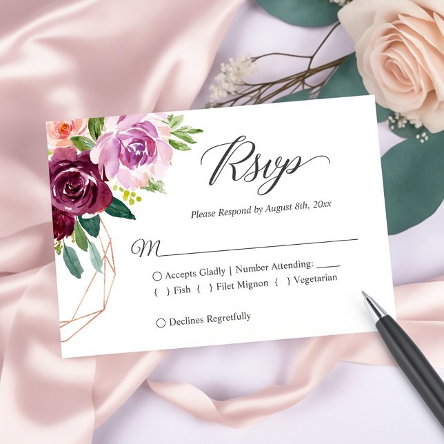 Schöne Pflaumenbläserne RSVP-Karte für Lila Hochze RSVP Karte (Von Creator hochgeladen)