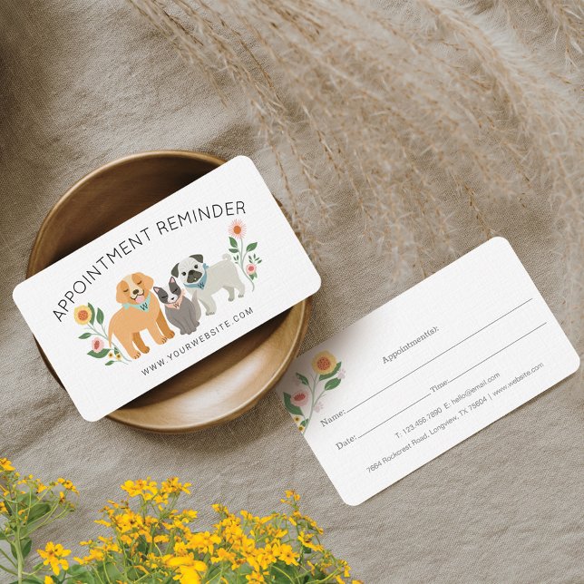 Schöne Pflegedienste für Blumenhunde und Katzen We Terminkarte (Adorable Floral Dog & Cat Pet Care Services White Appointment Card)