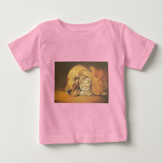 Schöne Phantastische Katze und Hund Cuddling Art P Baby T-shirt (Vorderseite)