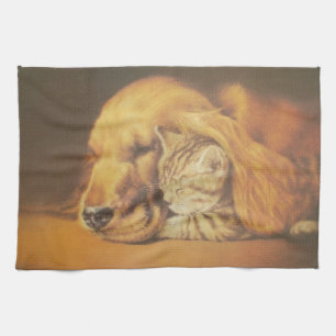 Schöne Phantastische Katze und Hund Cuddling Art P Handtuch