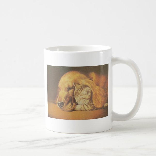 Schöne Phantastische Katze und Hund Cuddling Art P Kaffeetasse (Rechts)