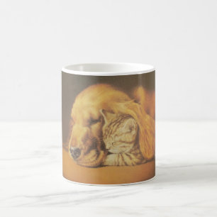 Schöne Phantastische Katze und Hund Cuddling Art P Kaffeetasse