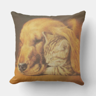 Schöne Phantastische Katze und Hund Cuddling Art P Kissen
