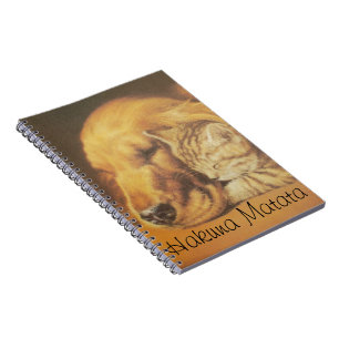 Schöne Phantastische Katze und Hund Cuddling Art P Notizblock