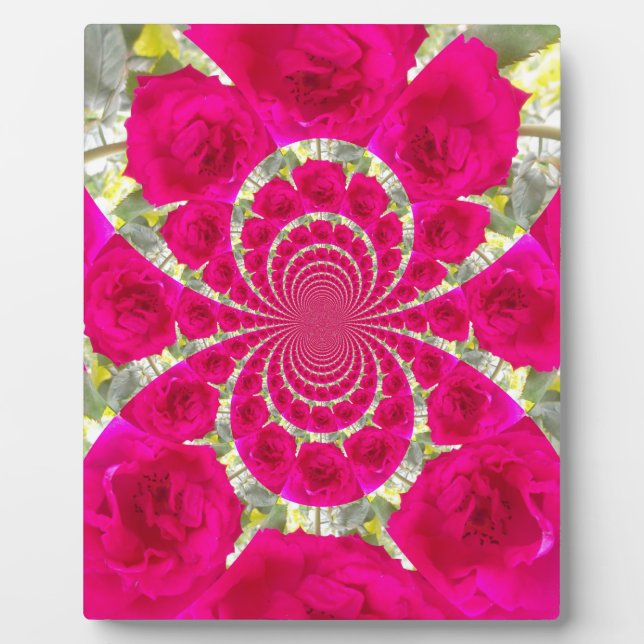 Schöne Phantastische Rote Rosen Kaleidoskop Muster Fotoplatte (Vorderseite)
