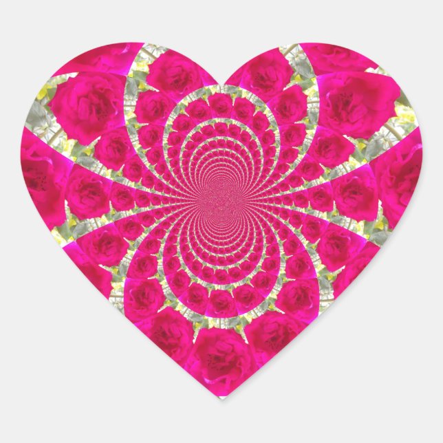 Schöne Phantastische Rote Rosen Kaleidoskop Muster Herz-Aufkleber (Vorderseite)