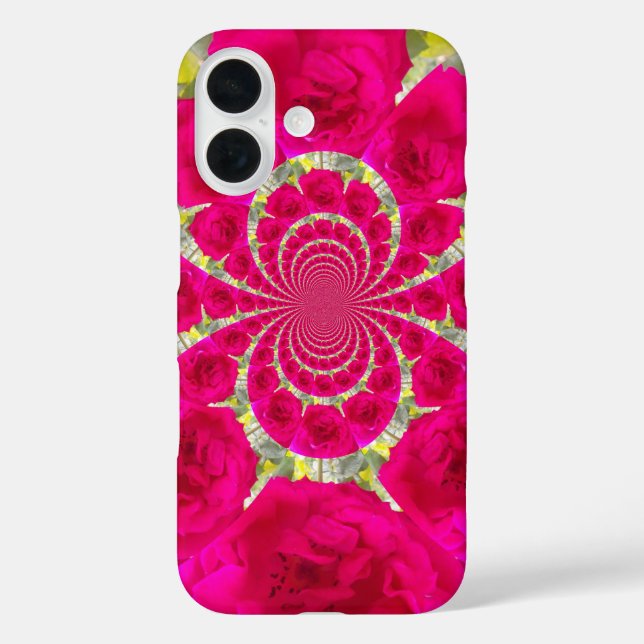 Schöne Phantastische Rote Rosen Kaleidoskop Muster iPhone 16 Hülle (Rückseite)