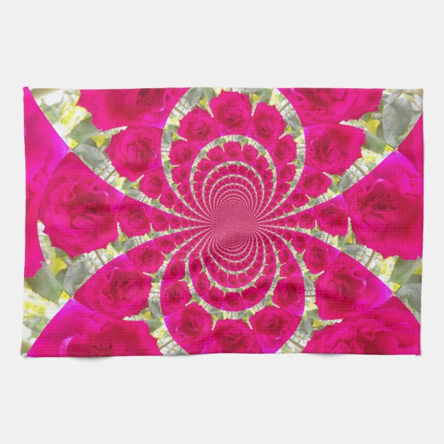Schöne Phantastische Rote Rosen Kaleidoskop Muster Küchentuch (Horizontal)
