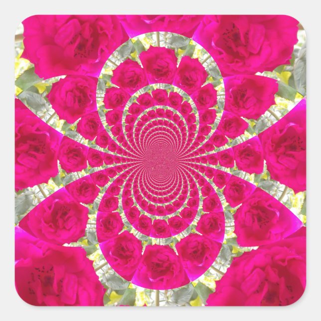 Schöne Phantastische Rote Rosen Kaleidoskop Muster Quadratischer Aufkleber (Vorderseite)
