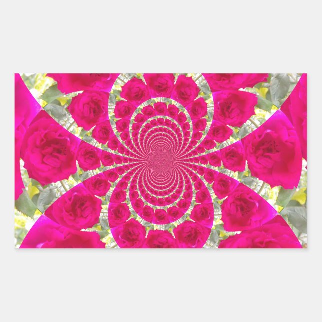 Schöne Phantastische Rote Rosen Kaleidoskop Muster Rechteckiger Aufkleber (Vorderseite)