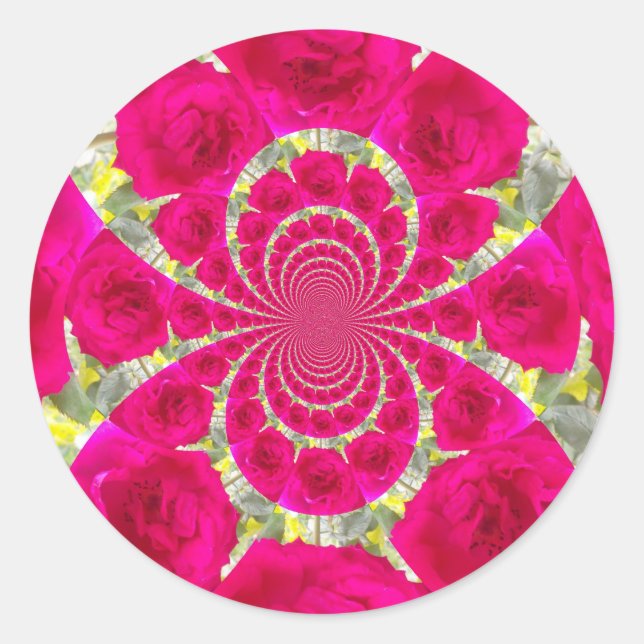 Schöne Phantastische Rote Rosen Kaleidoskop Muster Runder Aufkleber (Vorderseite)