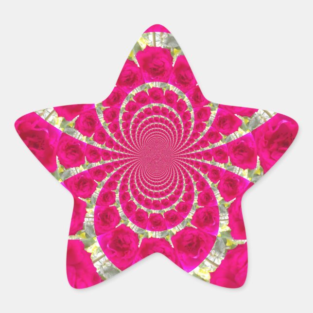 Schöne Phantastische Rote Rosen Kaleidoskop Muster Stern-Aufkleber (Vorderseite)