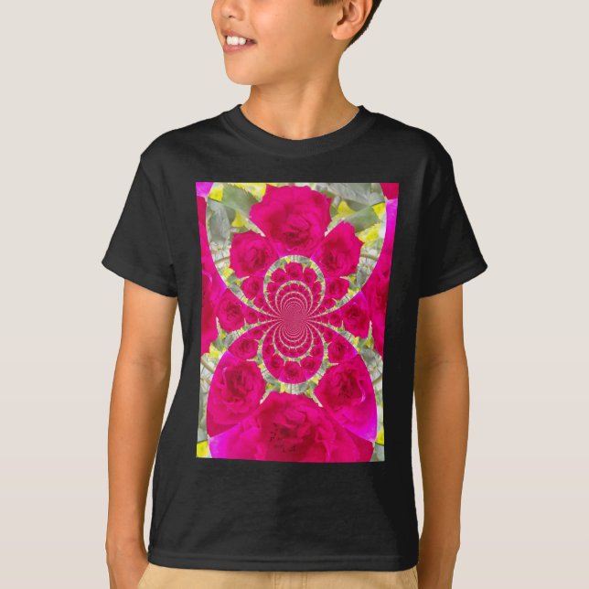 Schöne Phantastische Rote Rosen Kaleidoskop Muster T-Shirt (Vorderseite)