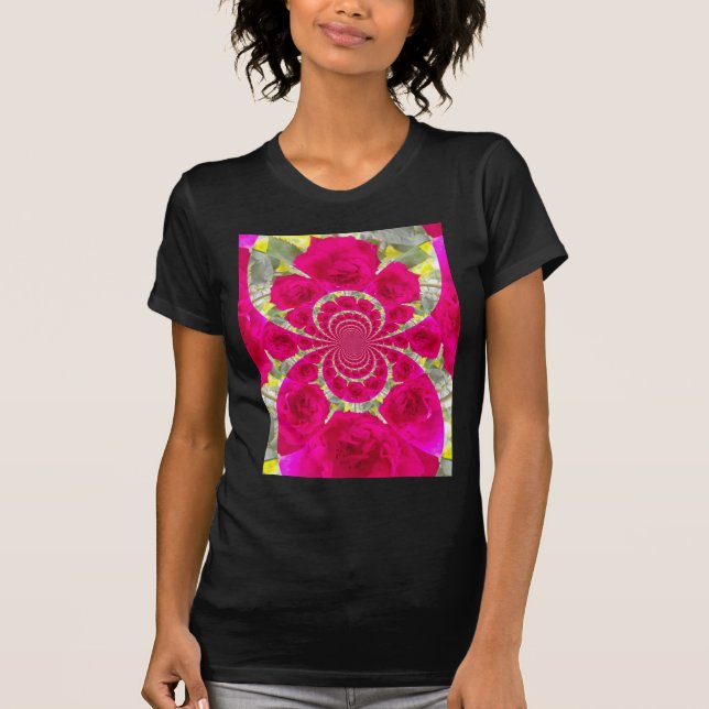Schöne Phantastische Rote Rosen Kaleidoskop Muster T-Shirt (Vorderseite)