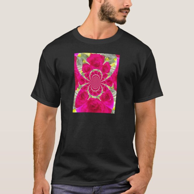 Schöne Phantastische Rote Rosen Kaleidoskop Muster T-Shirt (Vorderseite)