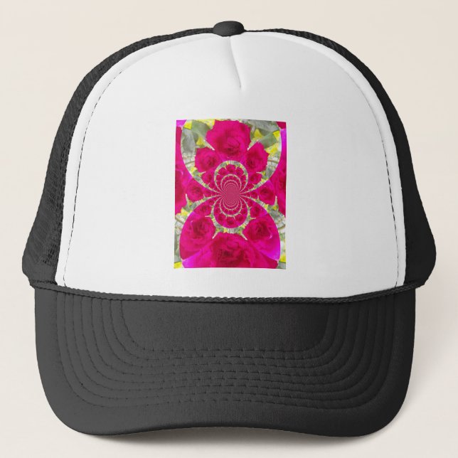 Schöne Phantastische Rote Rosen Kaleidoskop Muster Truckerkappe (Vorderseite)