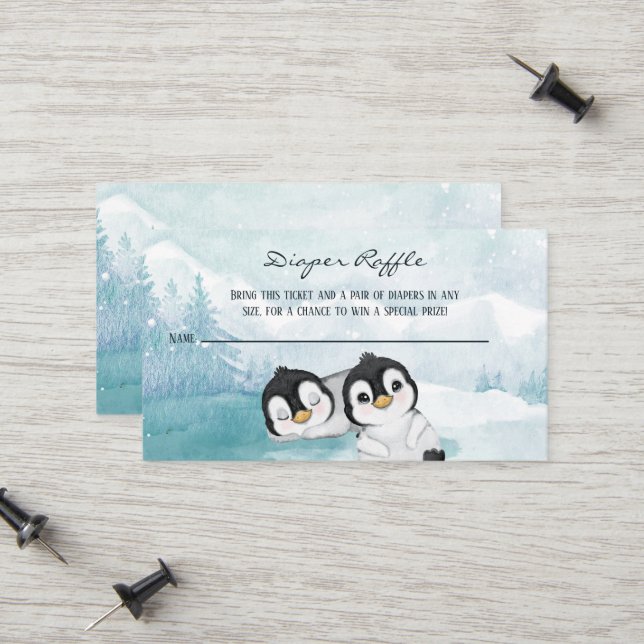 Schöne Pinguine Baby Duschdusche Windeln Raffle Ti Telefonnummerkarte (Vorderseite/Rückseite Beispiel)