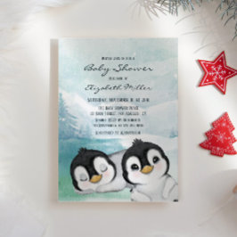 Schöne Pinguine Schnee Landschaft Babydusche Einladung
