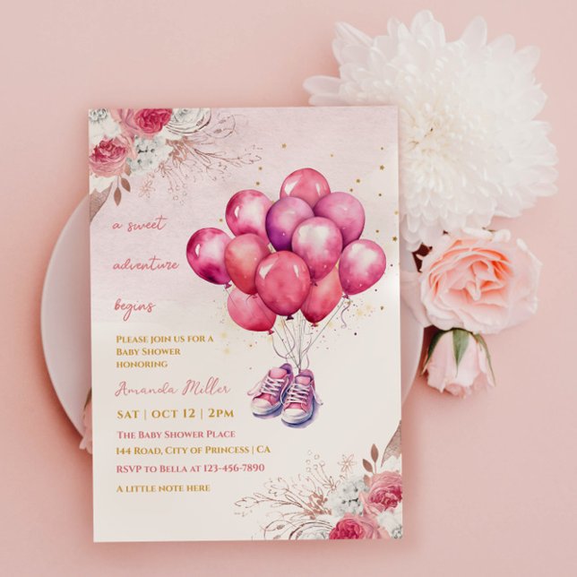 Schöne Pink Balloon Baby Girl Dusche Einladung (Von Creator hochgeladen)