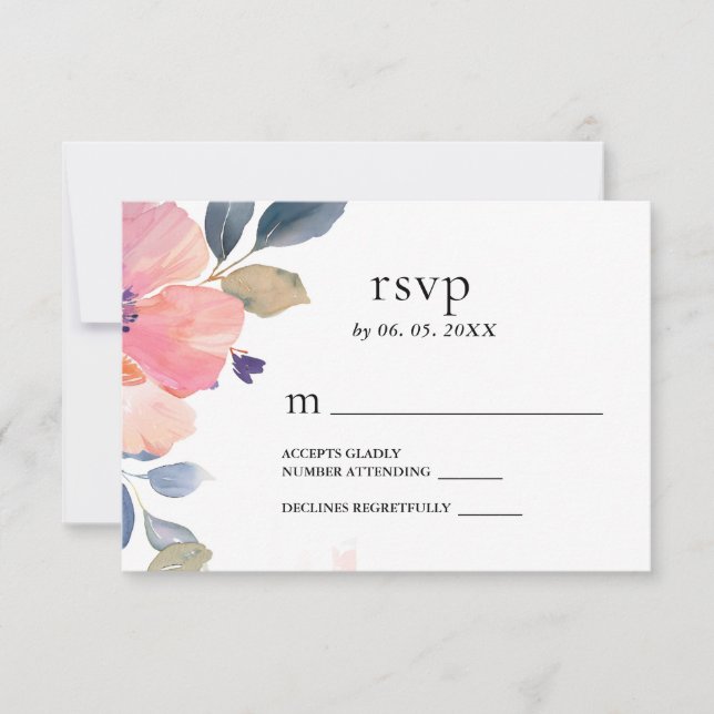 Schöne Pink-Blume Blumenwasser-Hochzeit RSVP Karte (Vorderseite)