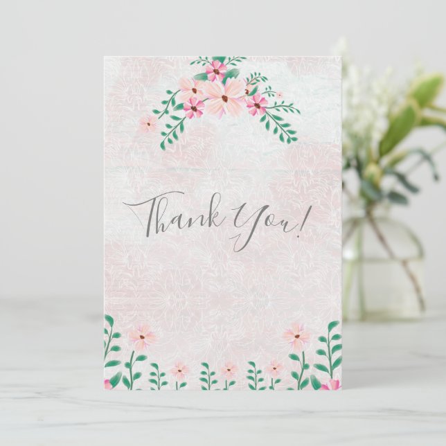 Schöne Pink Floral Wasserfarbe Hochzeit Dankeskarte (Stehend Vorderseite)