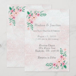 Schöne Pink Floral Wasserfarbe Hochzeit Einladung