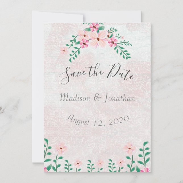 Schöne Pink Floral Wasserfarbe Hochzeit Save The Date (Vorderseite)
