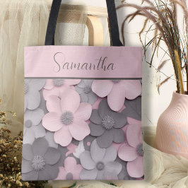 Schöne Pink-Gray 3D Poppies floral Tasche