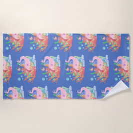 Schöne PINK HAIR Meerjungfrau spielt einen Fisch u Strandtuch