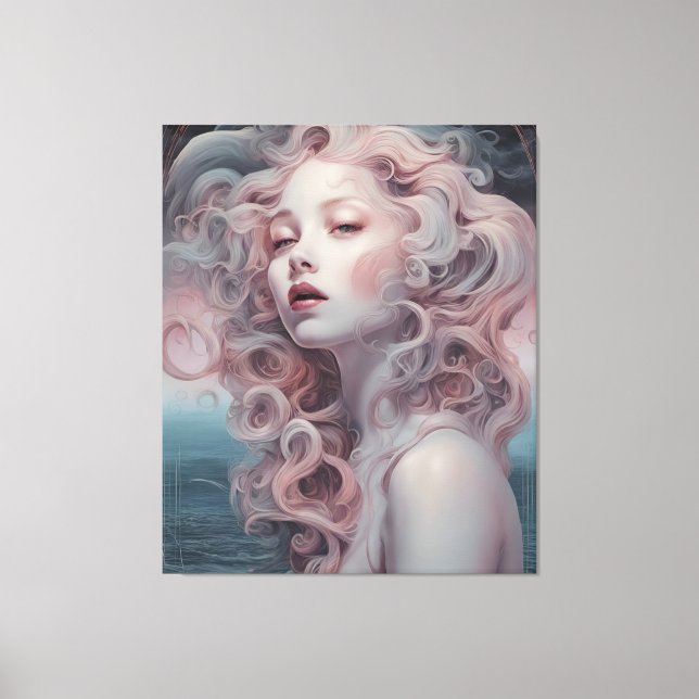 Schöne Pink Hair Mermaid Leinwanddruck (Vorderseite)