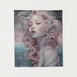 Schöne Pink Hair Mermaid Wandteppich