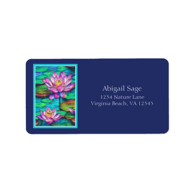 Schöne Pink Lotus Blume Wasseraufnahme Adresse Adressaufkleber (Vorne)