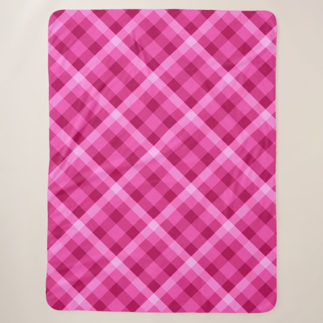 Schöne Pink Magenta Kariert große Sherpa Blanka Sherpadecke (Vorderseite)