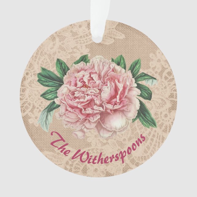 Schöne Pink Peony auf Pink Imitats Lace Ornament (Vorderseite)