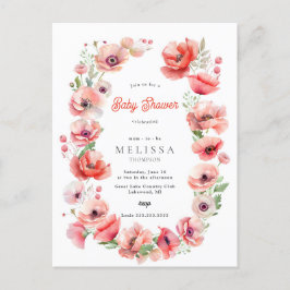 Schöne Pink & Red Poppy Kinderdusche Einladung Postkarte