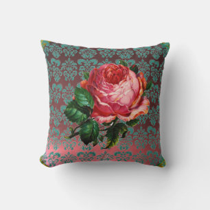 SCHÖNE PINK ROSE AQUA BLAU, AQUAMARINER DAMASK KISSEN