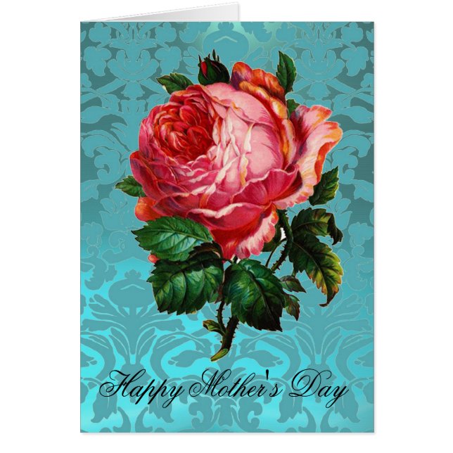 SCHÖNE PINK ROSE AQUA BLUE DAMASK Muttertag (Vorne)