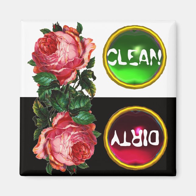 SCHÖNE PINK ROSES GEM STEIN DIRTY CLEAN MAGNET (Vorne)