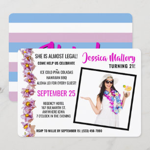 Schöne Pink und Blue Aloha Geburtstagsparty Einladung