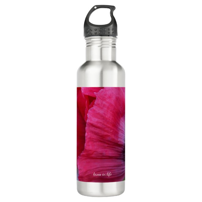 Schöne PInk und Lila Poppy-Blume Edelstahlflasche (Vorderseite)