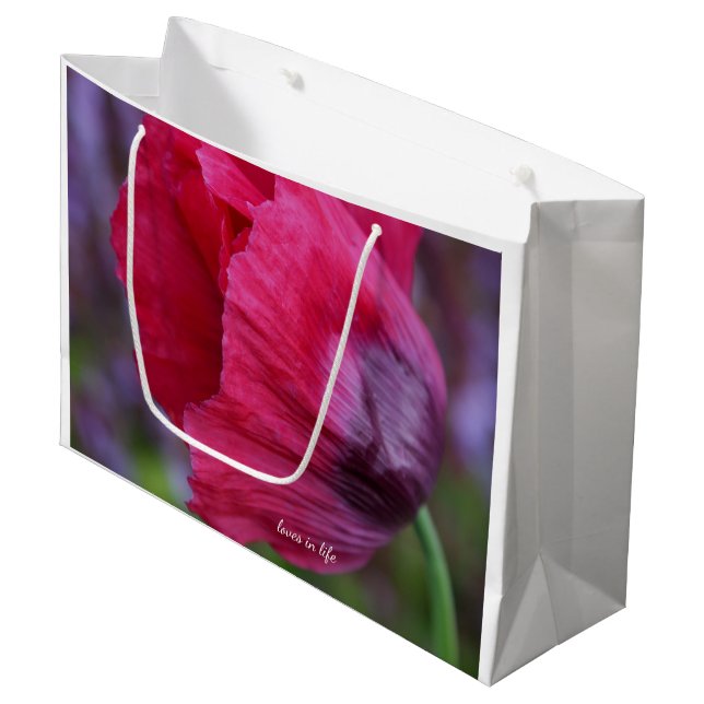 Schöne PInk und Lila Poppy-Blume Große Geschenktüte (Vorderseite Schrägansicht)