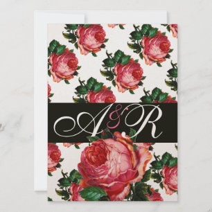 SCHÖNE PINKFARBENE ROSE FLORALES MONOGRAMM EINLADUNG